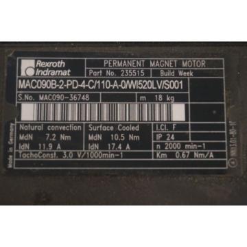 Origin REXROTH MAC090B-2-PD-4-C/110-A-0/WI520LV/S001 SERVO MOTOR 235515