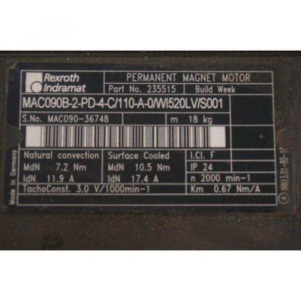 Origin REXROTH MAC090B-2-PD-4-C/110-A-0/WI520LV/S001 SERVO MOTOR 235515 #4 image