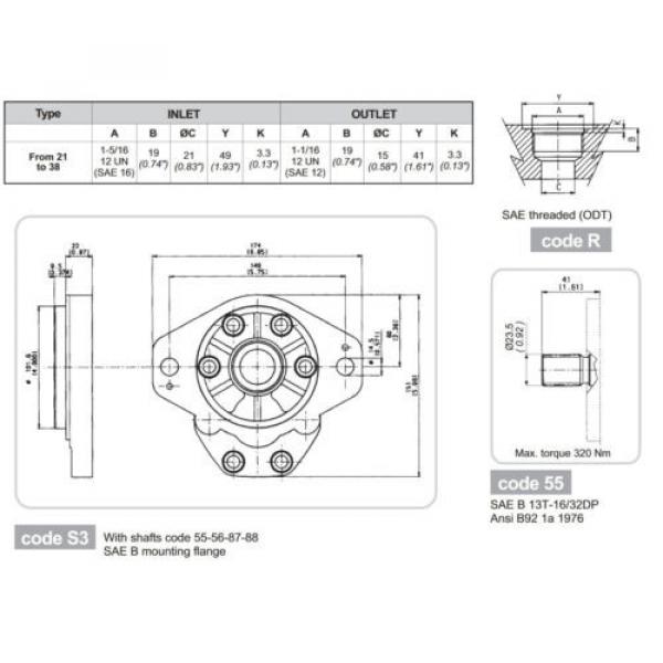 SALAMI Dual Hydraulic Gear Pump 3PB, 3PB46D-R55S3 and 3PB33D-R87S3 New NOS 46Cm3 #11 image