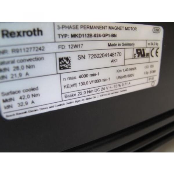 REXROTH MKD112B-024-GP1-BN PERMANENT MAGNET SERVO MOTOR, Origin #9 image