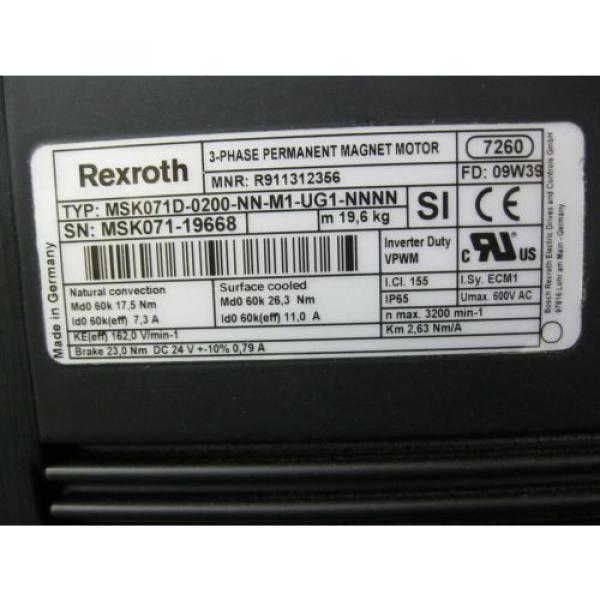 REXROTH MSK071D-0200-NN-M1-UG1-NNNN 3 Phase Permanent Magnet Servo Motor Origin #2 image