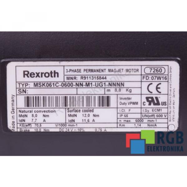 SERVOMOTOR MSK061C-0600-NN-M1-UG1-NNNN R911315844 8NM 77A REXROTH ID23768 #7 image