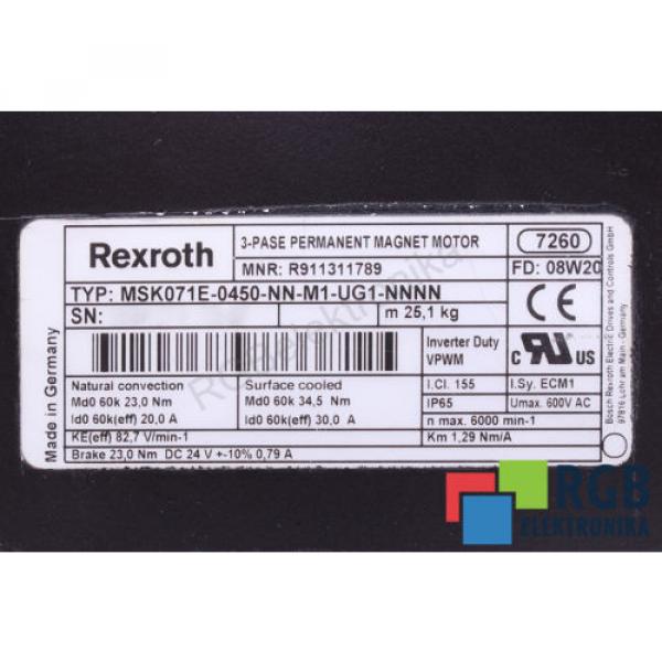 SERVOMOTOR MSK071E-0450-NN-M1-UG1-NNNN R911311789 BOSCH REXROTH ID35505 #7 image