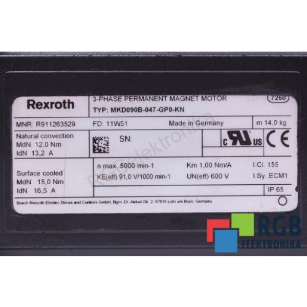 SERVOMOTOR MKD090B-047-GP0-KN R911263529 REXROTH 12M WARRANTY ID28104 #6 image