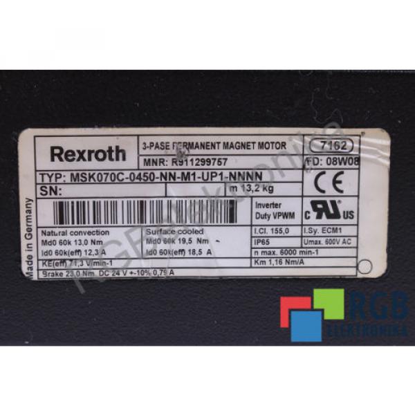 MSK070C-0450-NN-M1-UP1-NNNN R911299757 123A 6000/MIN SERVOMOTOR REXROTH ID14829 #6 image