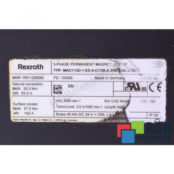 SERVOMOTOR MAC112D-1-ED-4-C/130-A-2/WI524LV/S013 R911229292 REXROTH ID36034 #6 image